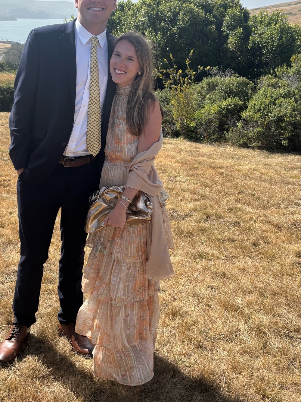 Socialite Peach and Cream Floral Pleated Maxi Dress